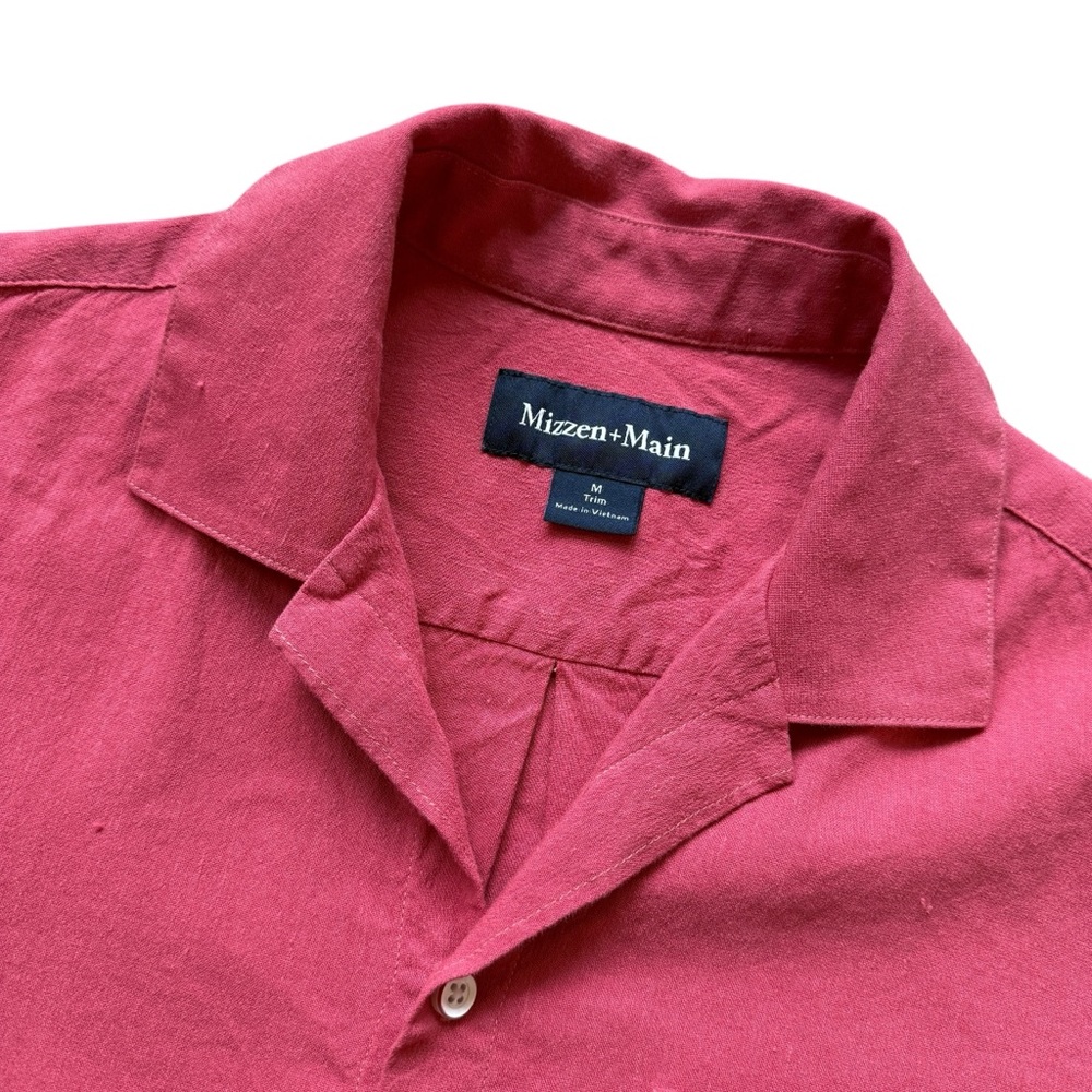 Mizzen+Main Palmer Camp Shirt Men's M Trim Pink Solid Short Sleeve Linen Casual